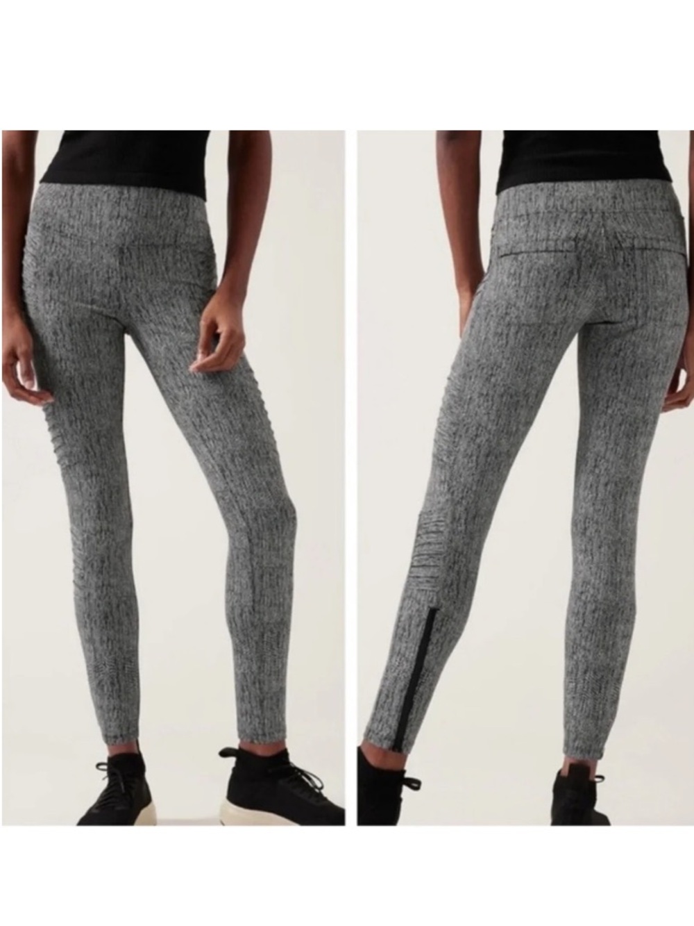 Athleta Delancey Textured Moto Tight Leggings MD Athleisure Sporty Chic Neutral